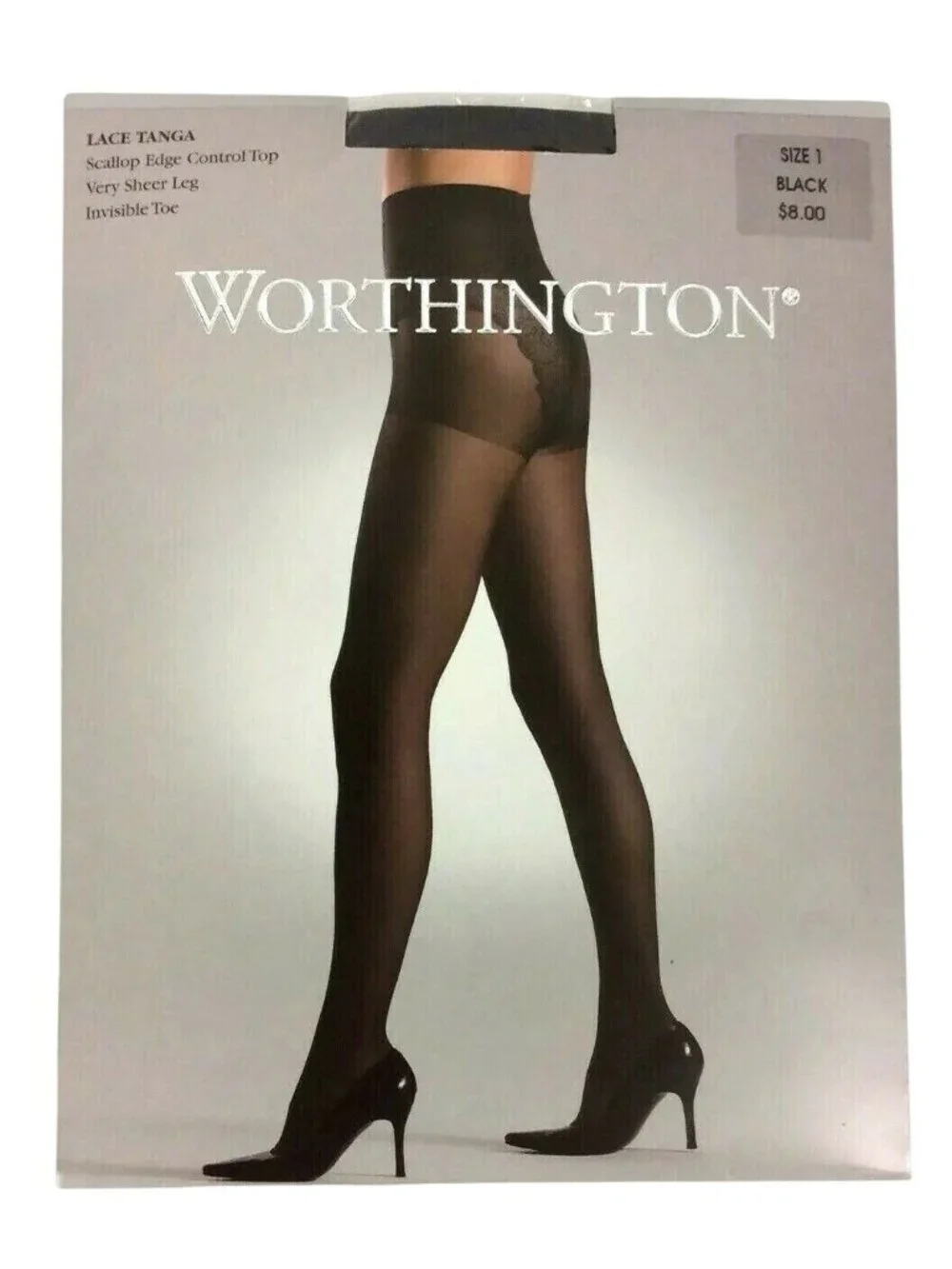 JCPenney Worthington Pantyhose Sz Small Black Scallop Tanga Panty Control Top